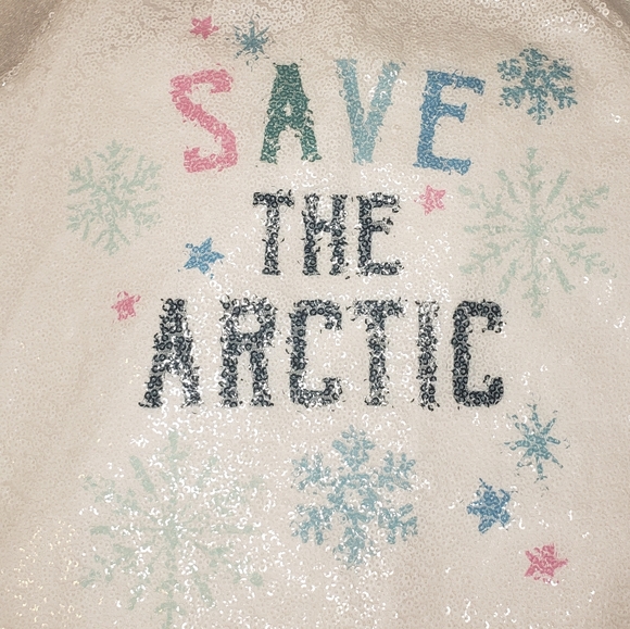 Peek Kids Girl's White Allover Sequins Save the Arctic Short Sleeve Dress 8 - Picture 7 of 12